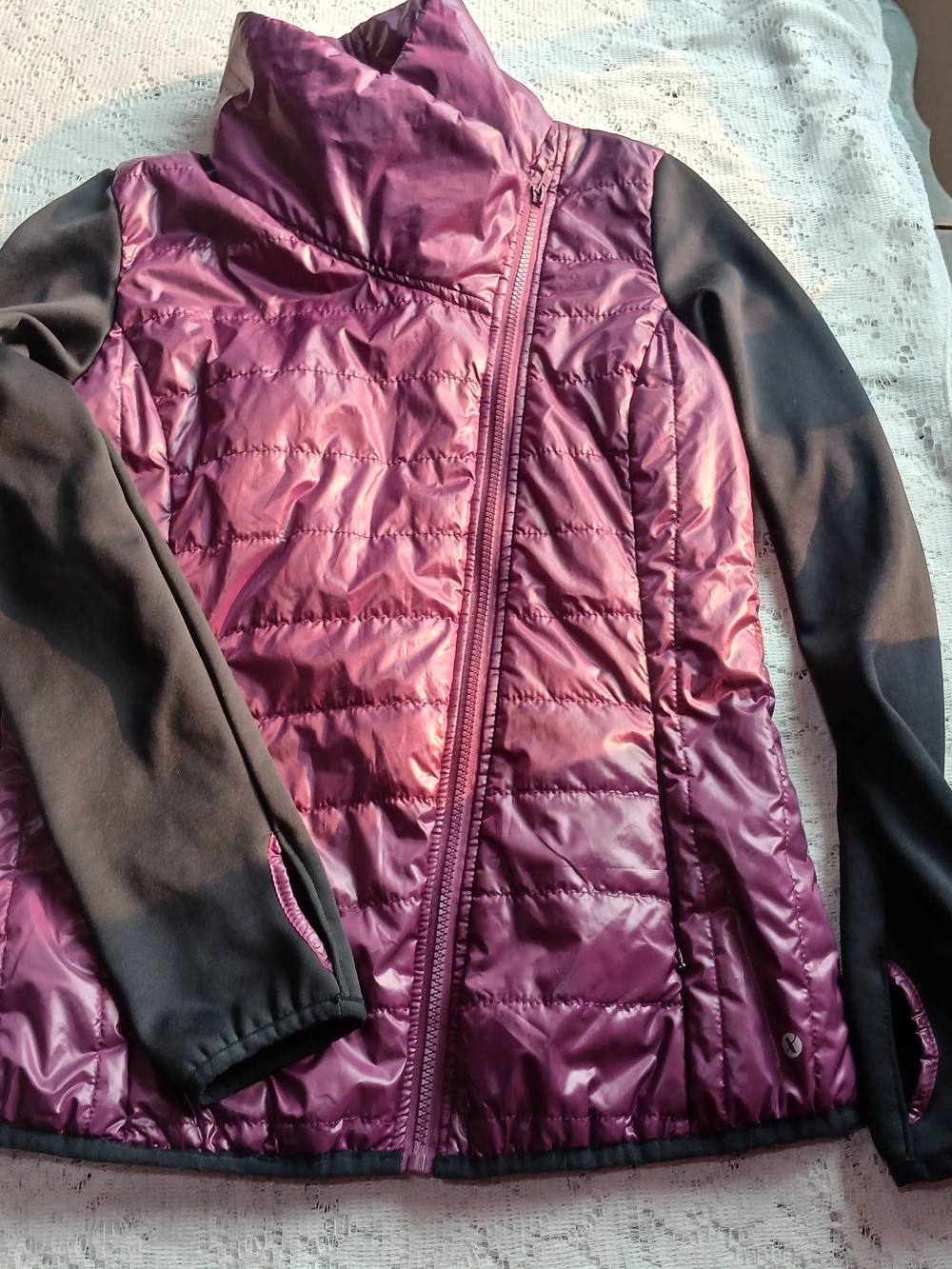 Xersion Purple and Black Hooded Puffer Jacket